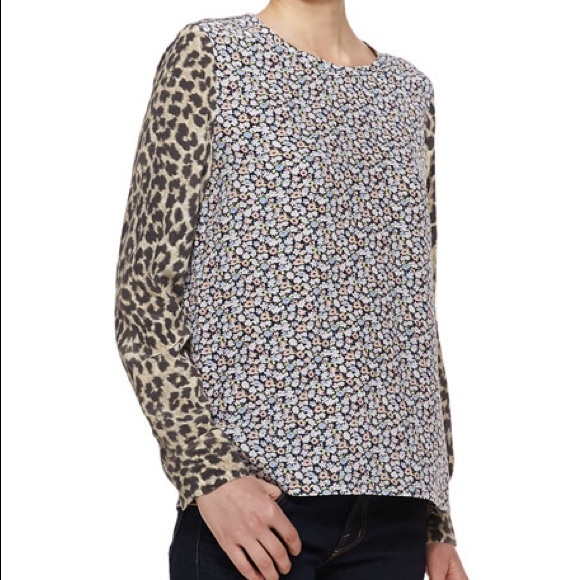 Equipment Liam Silk Blouse Contrast Floral/Leopard - Picture 1 of 5